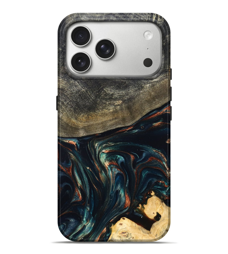 iPhone 17 Pro Max Wood Live Edge Phone Case - Kylian (Teal & Gold, 832055)