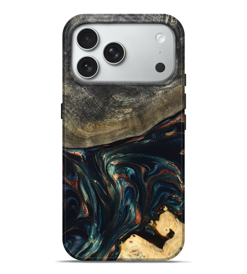 iPhone 18 Pro Max Wood Live Edge Phone Case - Kylian (Teal & Gold, 832055)