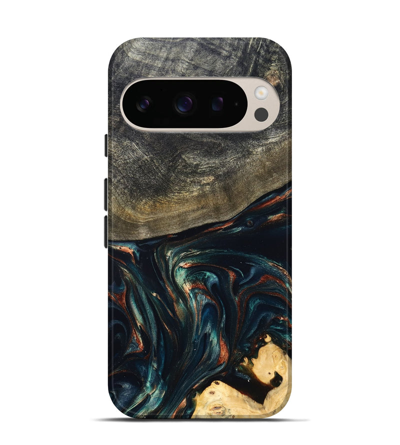 Pixel 10 Pro Wood Live Edge Phone Case - Kylian (Teal & Gold, 832055)