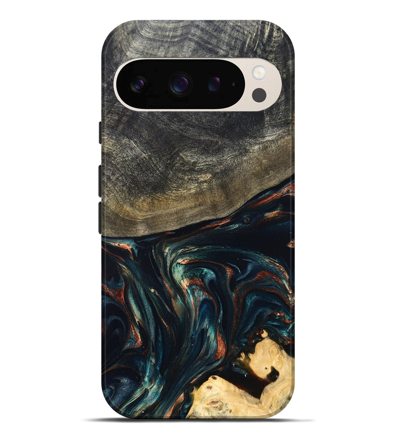 Pixel 10 Pro XL Wood Live Edge Phone Case - Kylian (Teal & Gold, 832055)