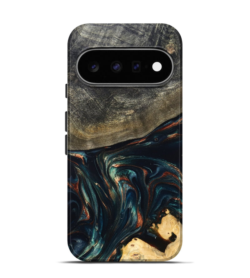 Pixel 11 Pro Wood Live Edge Phone Case - Kylian (Teal & Gold, 832055)