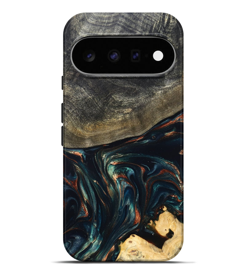 Pixel 11 Pro XL Wood Live Edge Phone Case - Kylian (Teal & Gold, 832055)