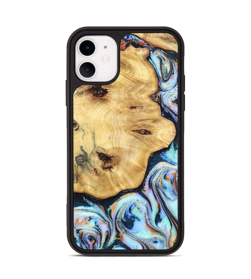 iPhone 11 Wood Phone Case - Patti (Teal & Gold, 832096)