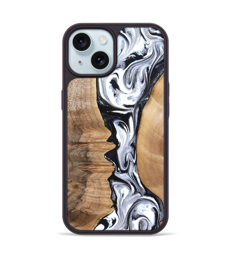iPhone 15 Wood Phone Case - Rubin (Black & White, 832126)