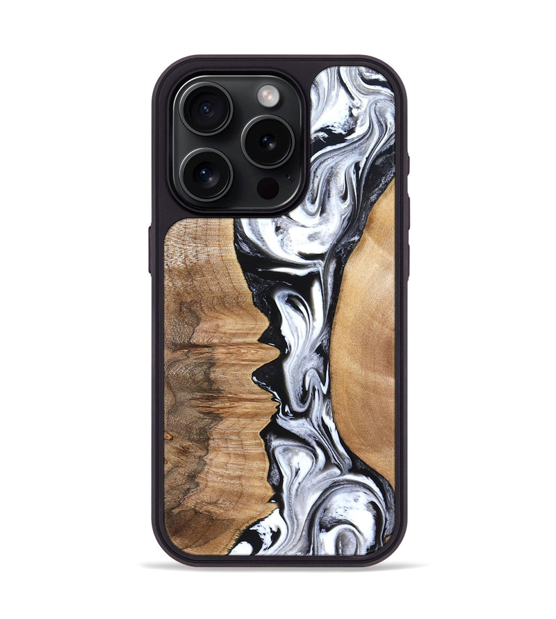 iPhone 15 Pro Wood Phone Case - Rubin (Black & White, 832126)