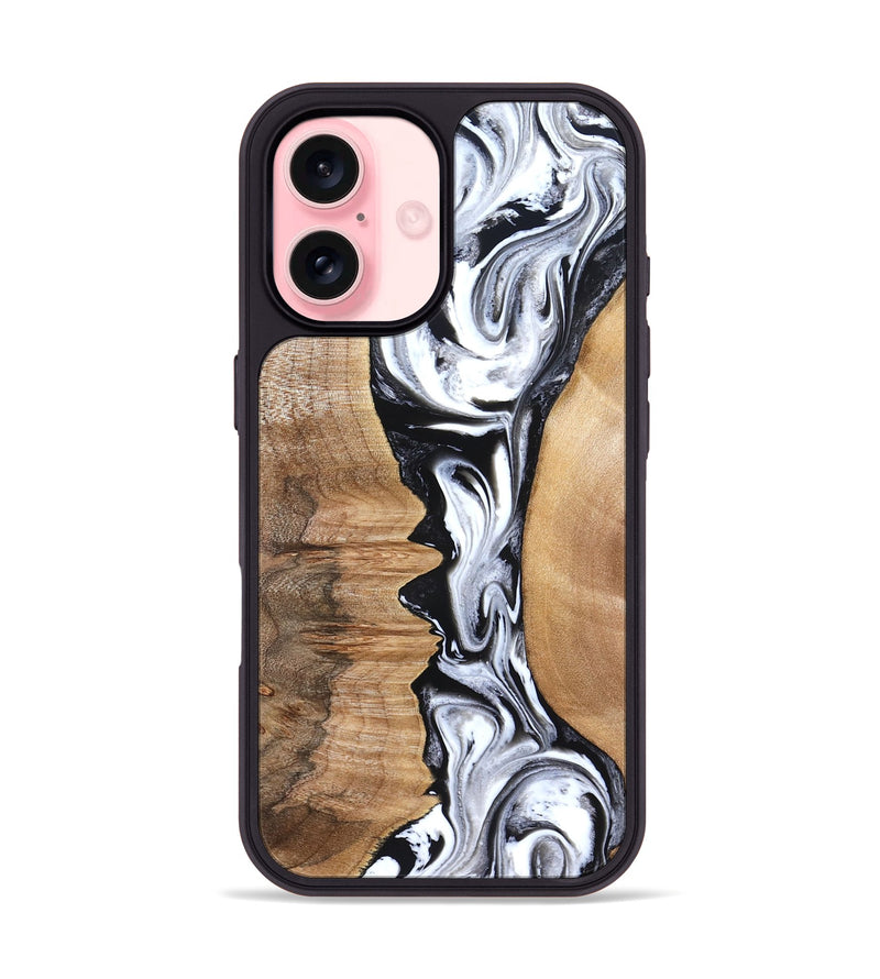 iPhone 16 Wood Phone Case - Rubin (Black & White, 832126)