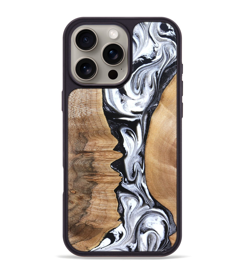 iPhone 16 Pro Max Wood Phone Case - Rubin (Black & White, 832126)
