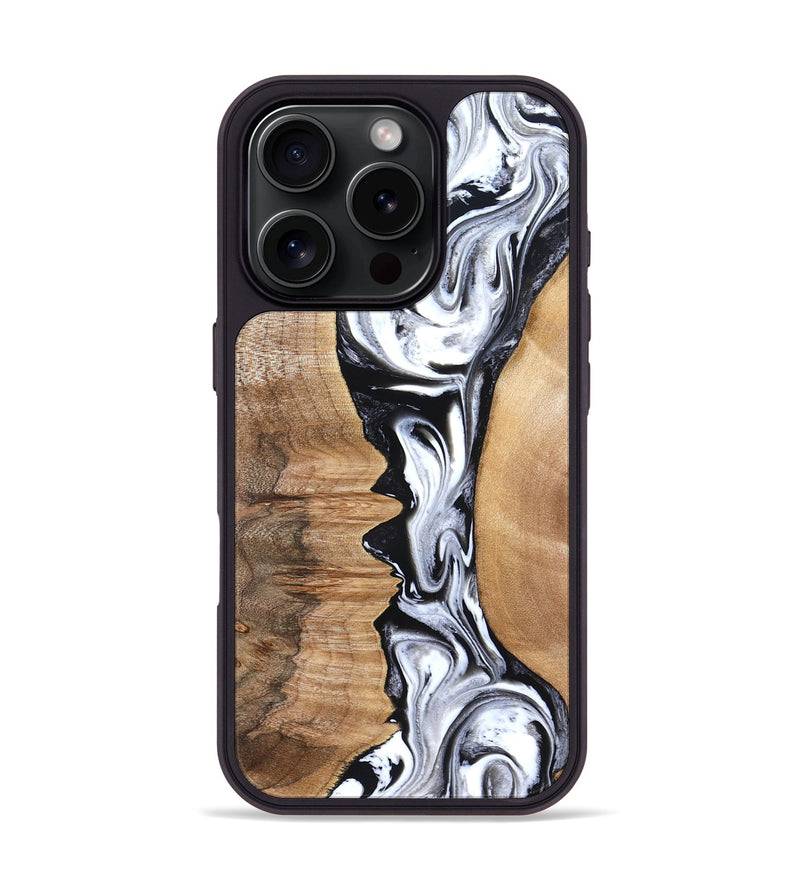 iPhone 16 Pro Wood Phone Case - Rubin (Black & White, 832126)