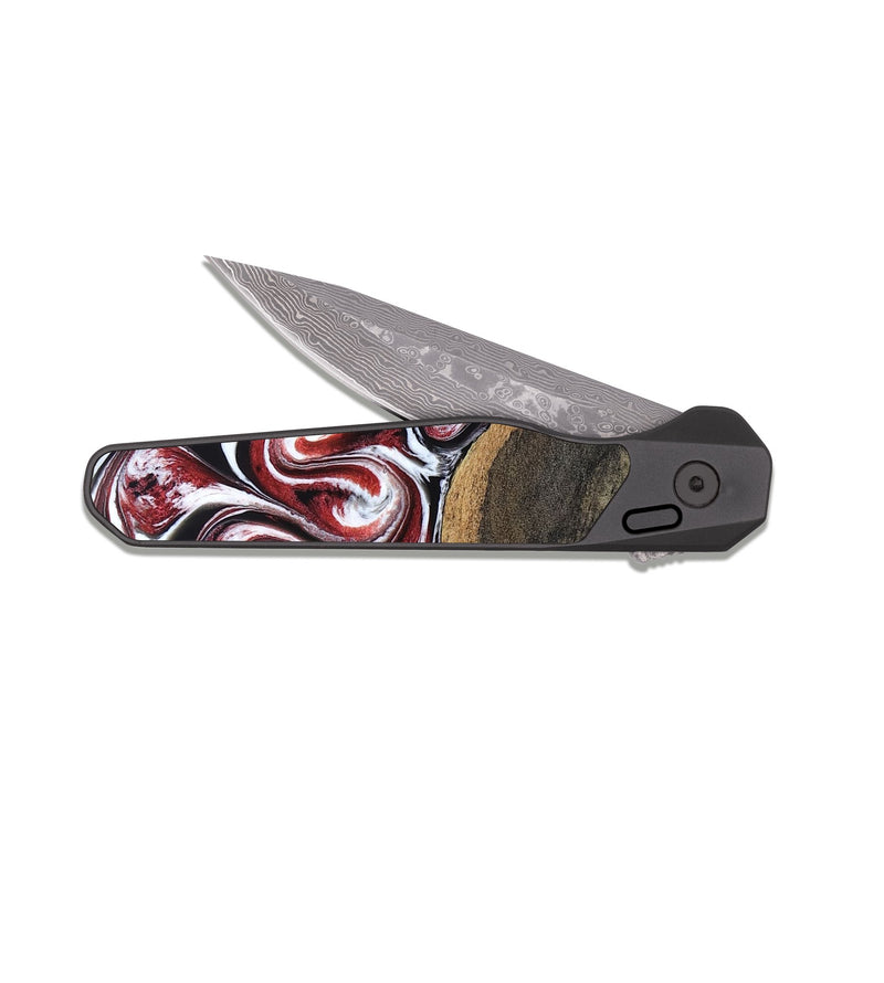 EDC Dark Damascus Wood Pocket Knife - Seamus (Red, 832131)