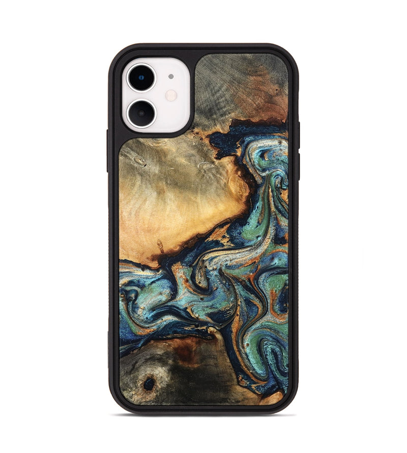 iPhone 11 Wood Phone Case - June (Teal & Gold, 832148)