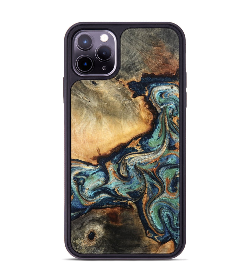 iPhone 11 Pro Max Wood Phone Case - June (Teal & Gold, 832148)