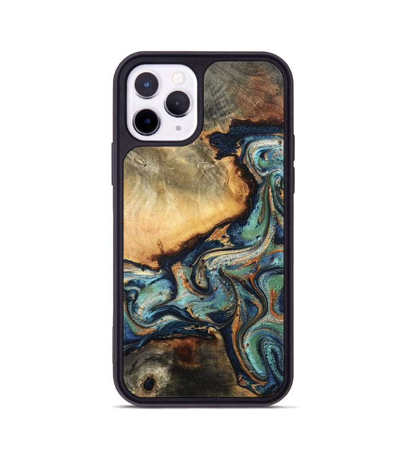 iPhone 11 Pro Wood Phone Case - June (Teal & Gold, 832148)