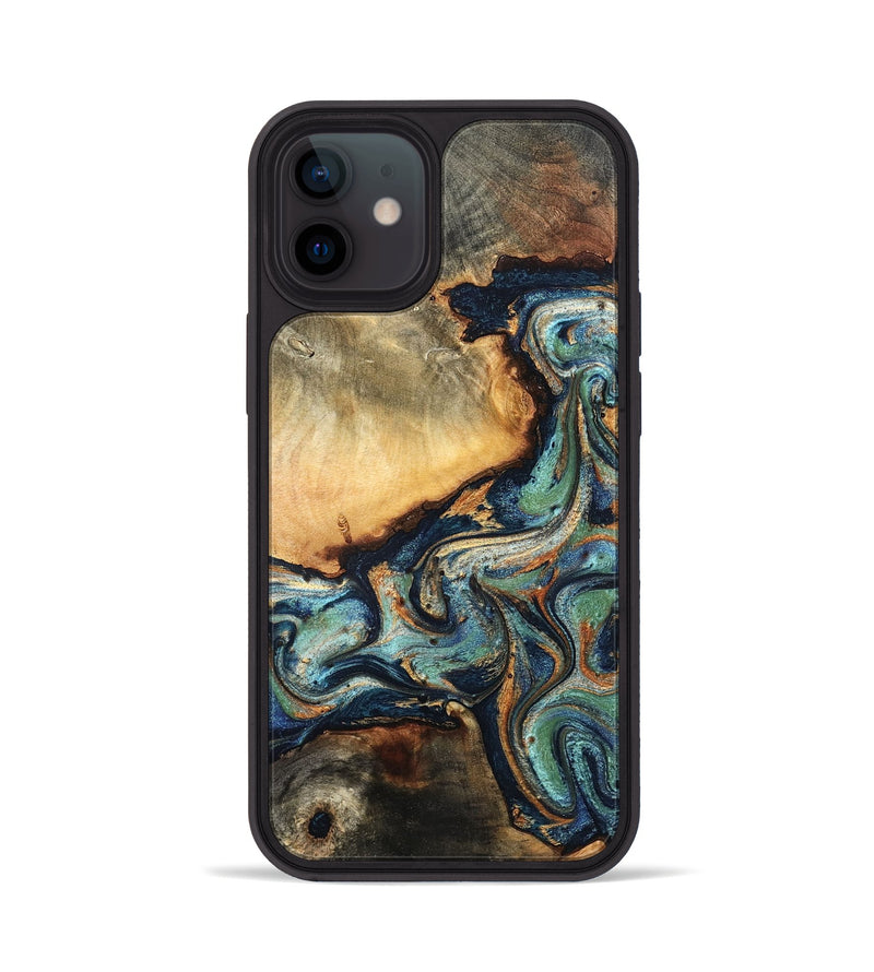 iPhone 12 Wood Phone Case - June (Teal & Gold, 832148)