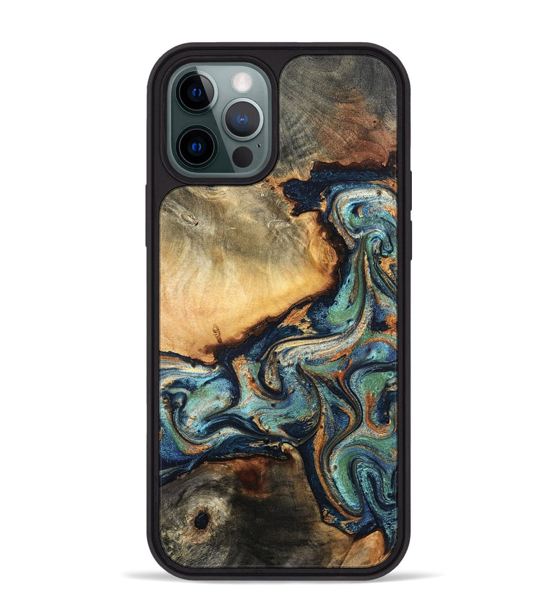 iPhone 12 Pro Max Wood Phone Case - June (Teal & Gold, 832148)