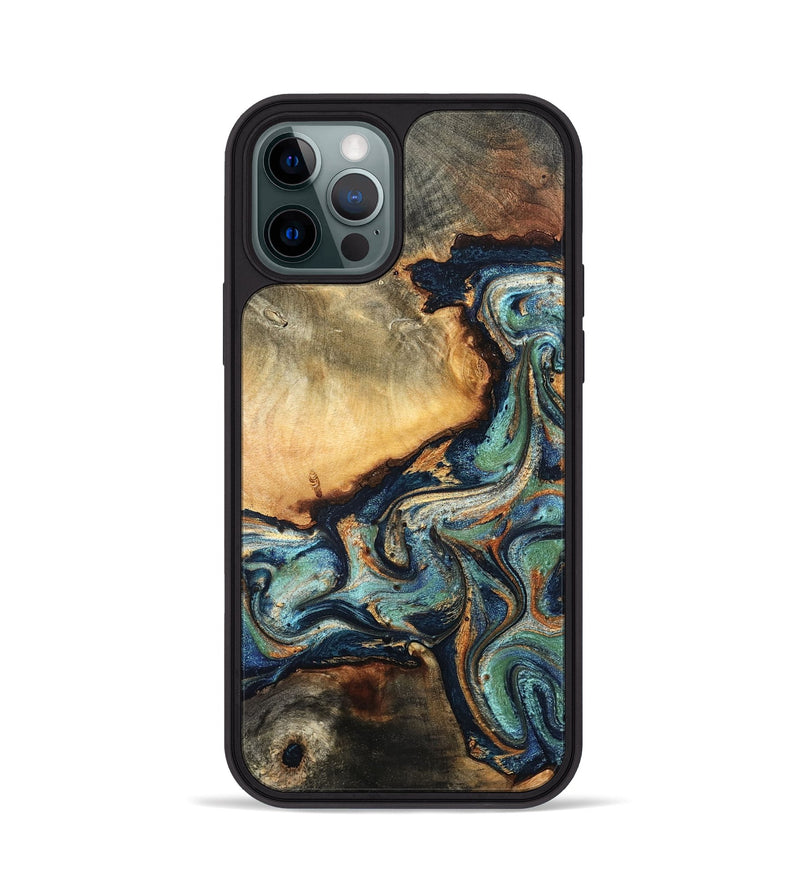 iPhone 12 Pro Wood Phone Case - June (Teal & Gold, 832148)
