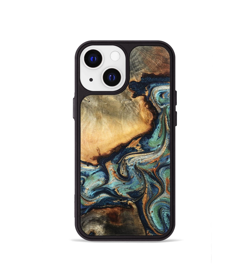 iPhone 13 mini Wood Phone Case - June (Teal & Gold, 832148)