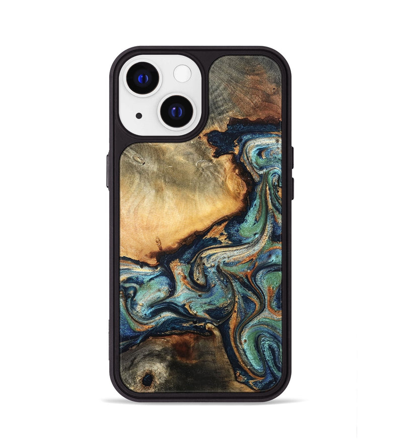 iPhone 13 Wood Phone Case - June (Teal & Gold, 832148)