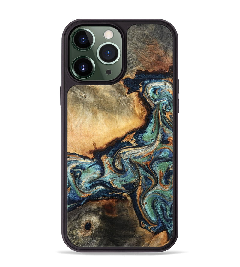 iPhone 13 Pro Max Wood Phone Case - June (Teal & Gold, 832148)