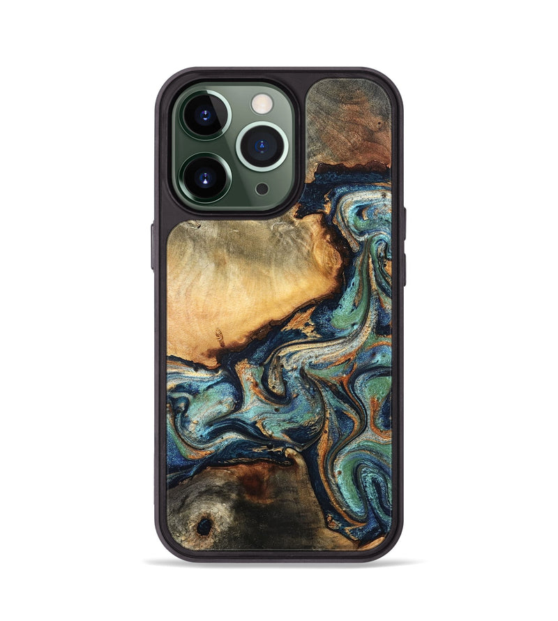 iPhone 13 Pro Wood Phone Case - June (Teal & Gold, 832148)