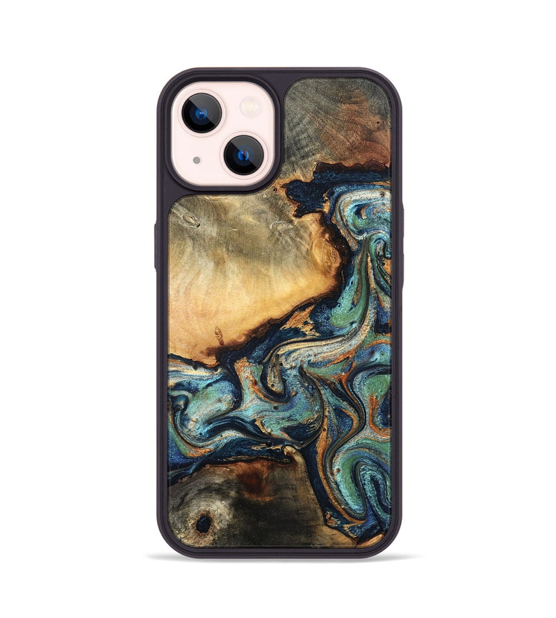 iPhone 14 Wood Phone Case - June (Teal & Gold, 832148)