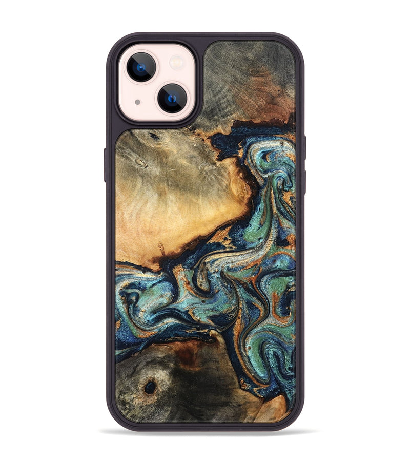 iPhone 14 Plus Wood Phone Case - June (Teal & Gold, 832148)