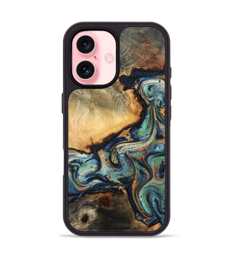 iPhone 16 Wood Phone Case - June (Teal & Gold, 832148)