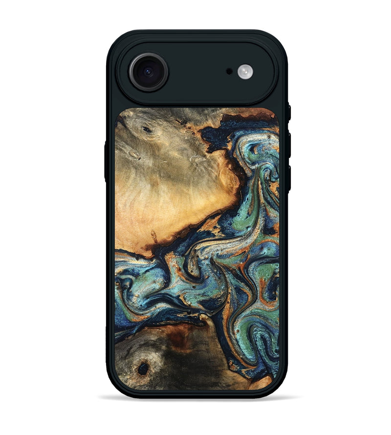 iPhone 17 Air Wood Phone Case - June (Teal & Gold, 832148)