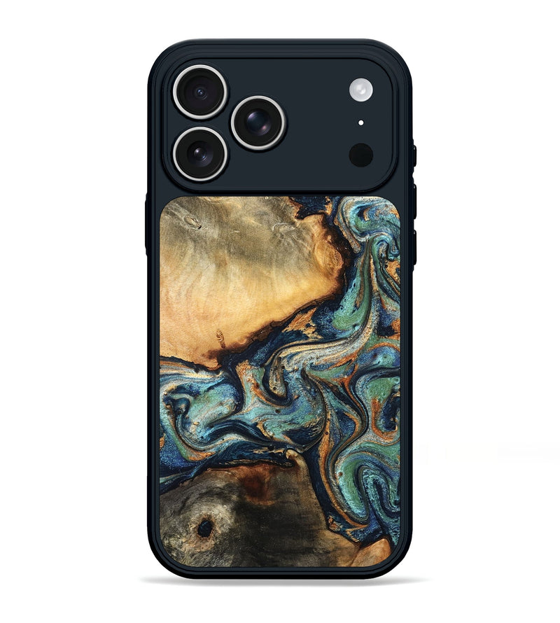 iPhone 17 Pro Max Wood Phone Case - June (Teal & Gold, 832148)
