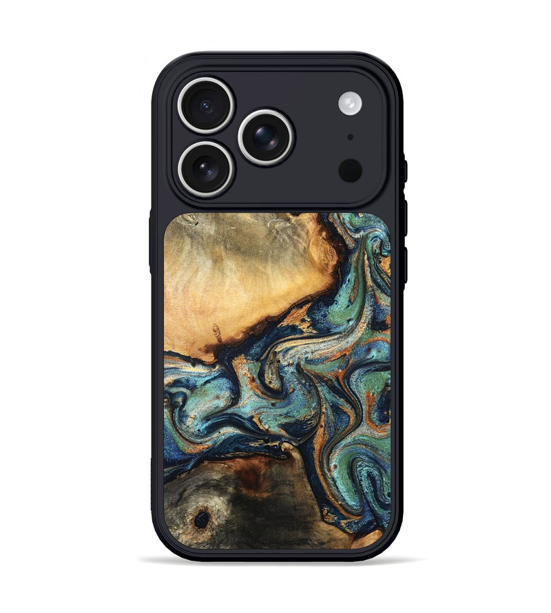 iPhone 17 Pro Wood Phone Case - June (Teal & Gold, 832148)