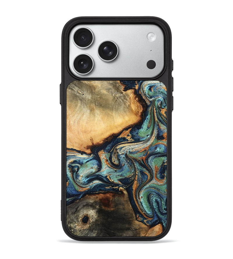 iPhone 18 Pro Max Wood Phone Case - June (Teal & Gold, 832148)