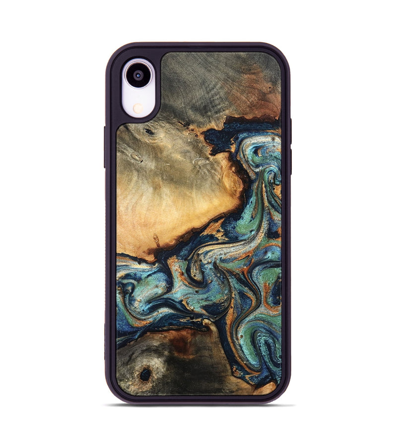 iPhone Xr Wood Phone Case - June (Teal & Gold, 832148)