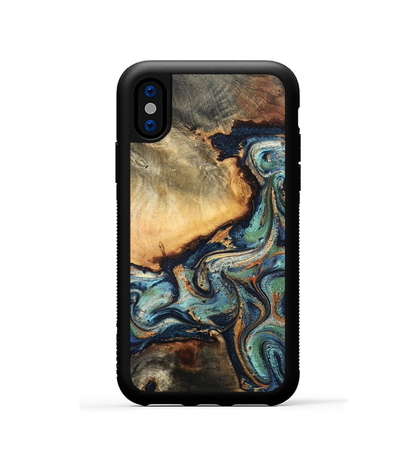 iPhone Xs Wood Phone Case - June (Teal & Gold, 832148)