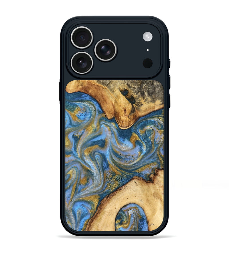 iPhone 17 Pro Max Wood Phone Case - Mikael (Teal & Gold, 832149)