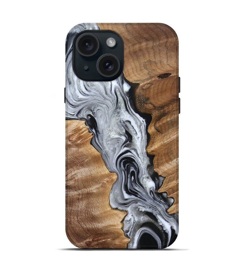 iPhone 15 Wood Live Edge Phone Case - Brixton (Black & White, 832170)