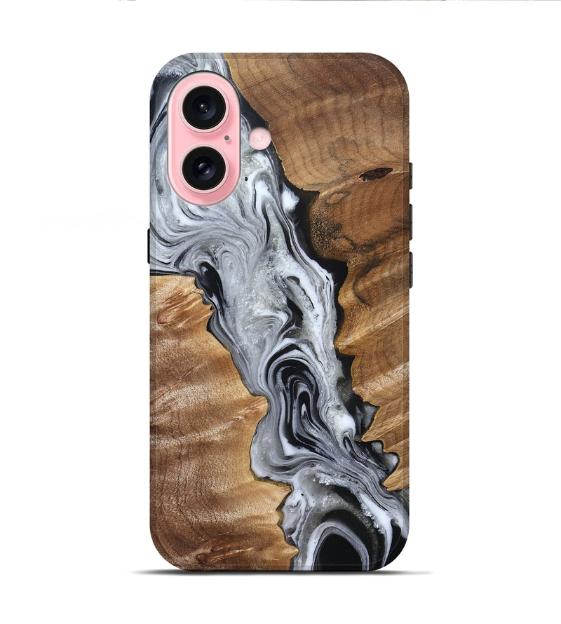iPhone 16 Wood Live Edge Phone Case - Brixton (Black & White, 832170)