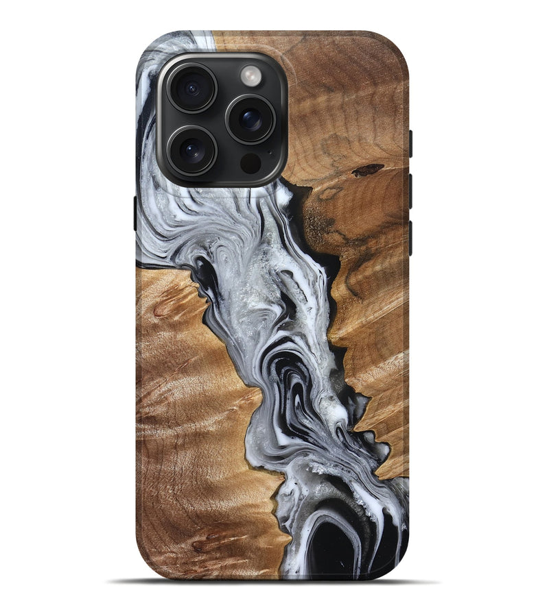 iPhone 16 Pro Max Wood Live Edge Phone Case - Brixton (Black & White, 832170)