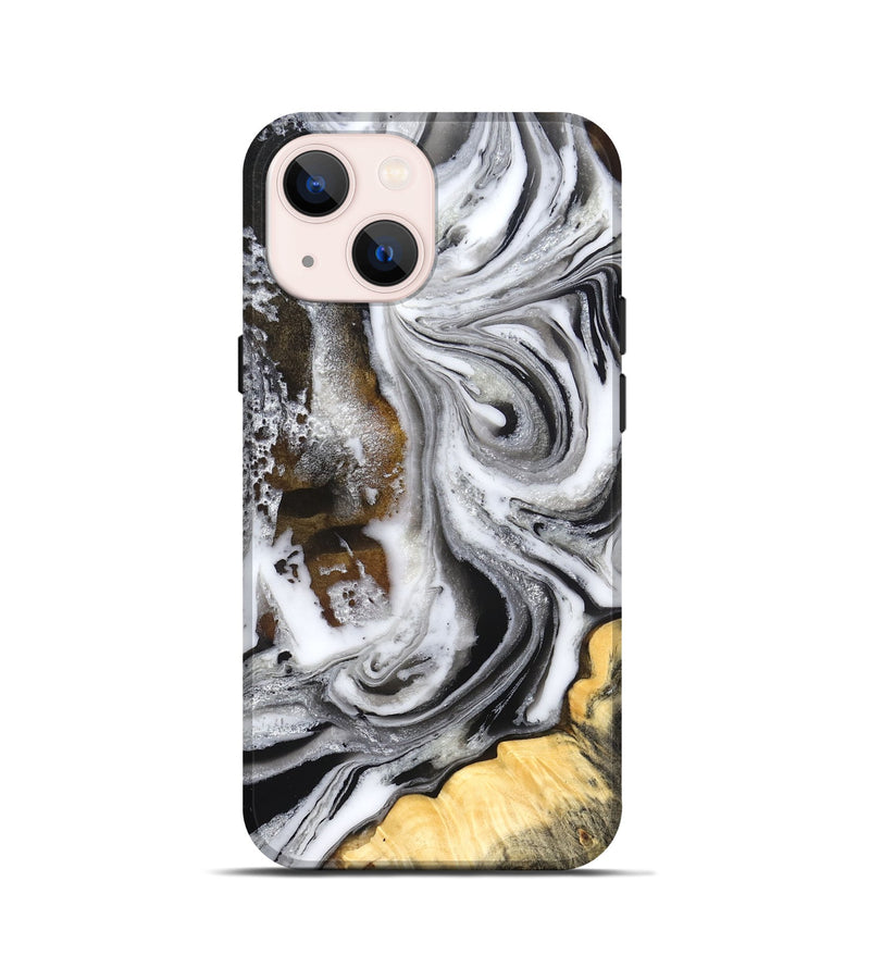 iPhone 13 mini Wood Live Edge Phone Case - Dollie (Black & White, 832171)