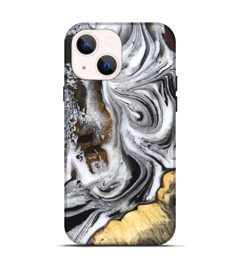iPhone 14 Wood Live Edge Phone Case - Dollie (Black & White, 832171)