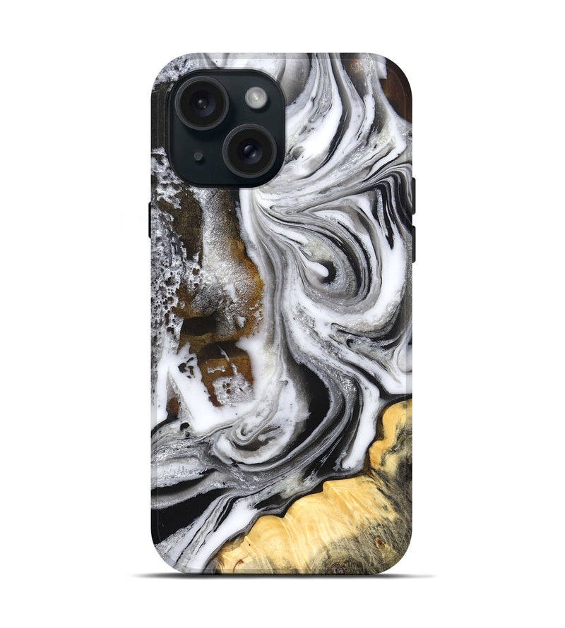 iPhone 15 Wood Live Edge Phone Case - Dollie (Black & White, 832171)
