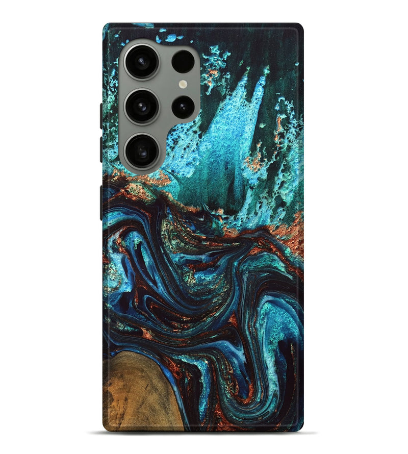 Galaxy S24 Ultra Wood Live Edge Phone Case - Guy (Teal & Gold, 832173)