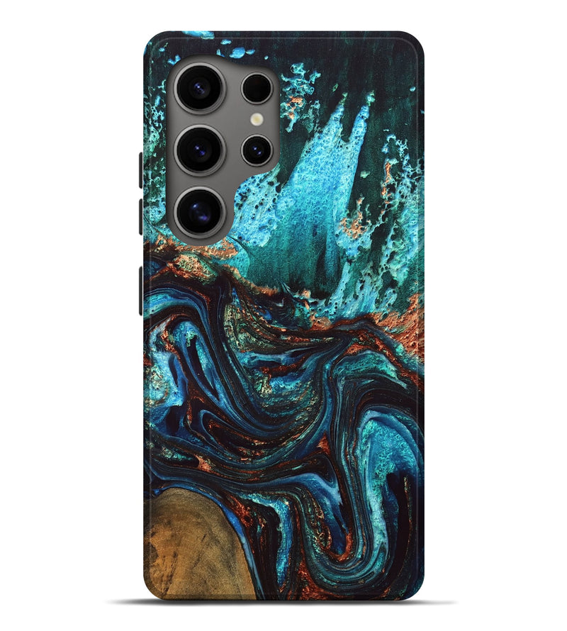 Galaxy S25 Ultra Wood Live Edge Phone Case - Guy (Teal & Gold, 832173)