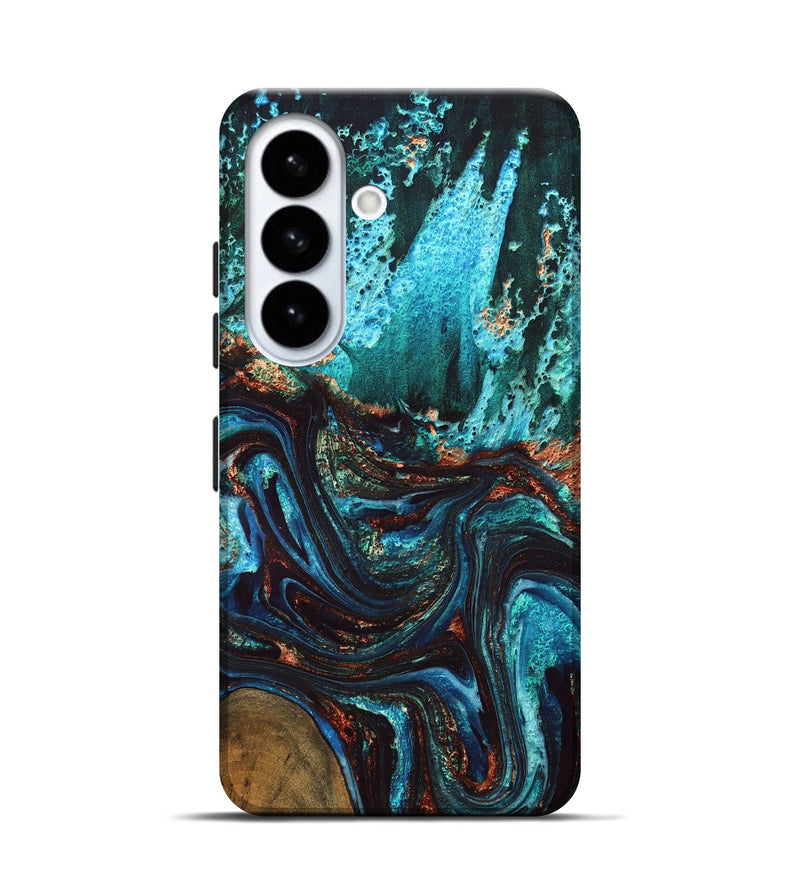 Galaxy S26 Wood Live Edge Phone Case - Guy (Teal & Gold, 832173)