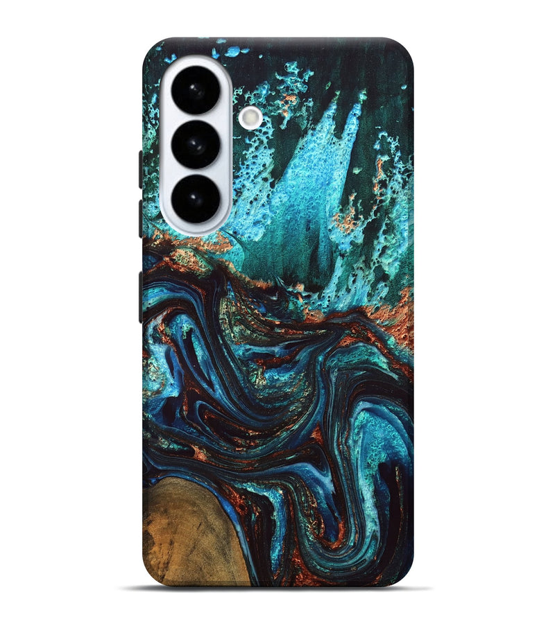 Galaxy S26 Plus Wood Live Edge Phone Case - Guy (Teal & Gold, 832173)