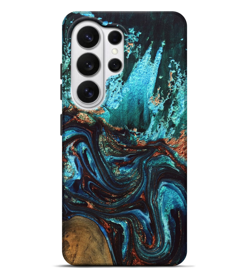 Galaxy S26 Ultra Wood Live Edge Phone Case - Guy (Teal & Gold, 832173)