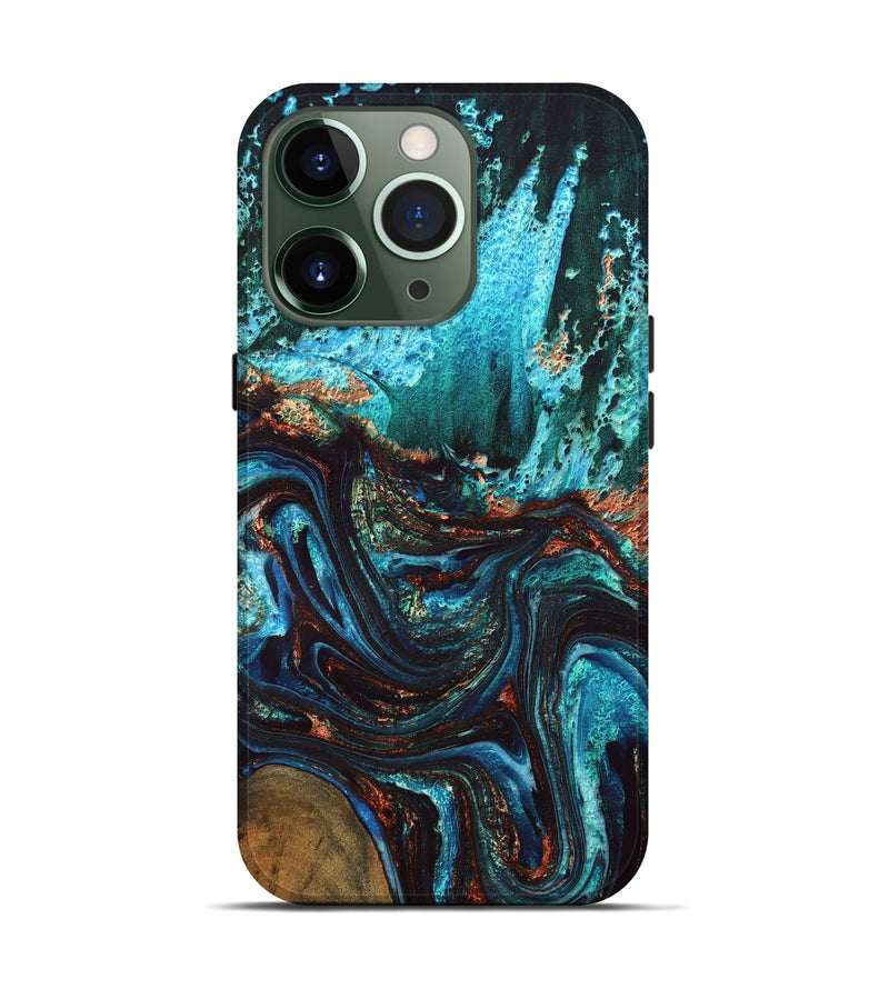 iPhone 13 Pro Wood Live Edge Phone Case - Guy (Teal & Gold, 832173)
