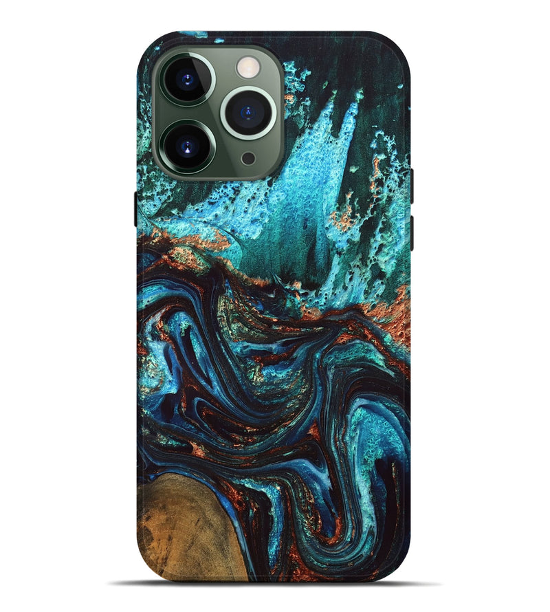 iPhone 13 Pro Max Wood Live Edge Phone Case - Guy (Teal & Gold, 832173)