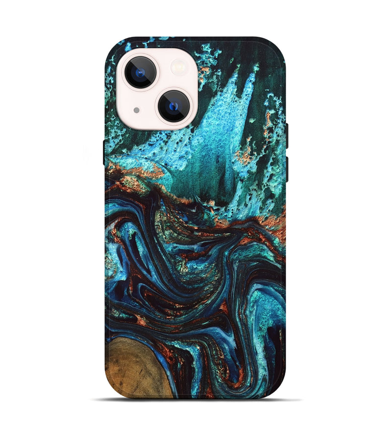 iPhone 14 Wood Live Edge Phone Case - Guy (Teal & Gold, 832173)