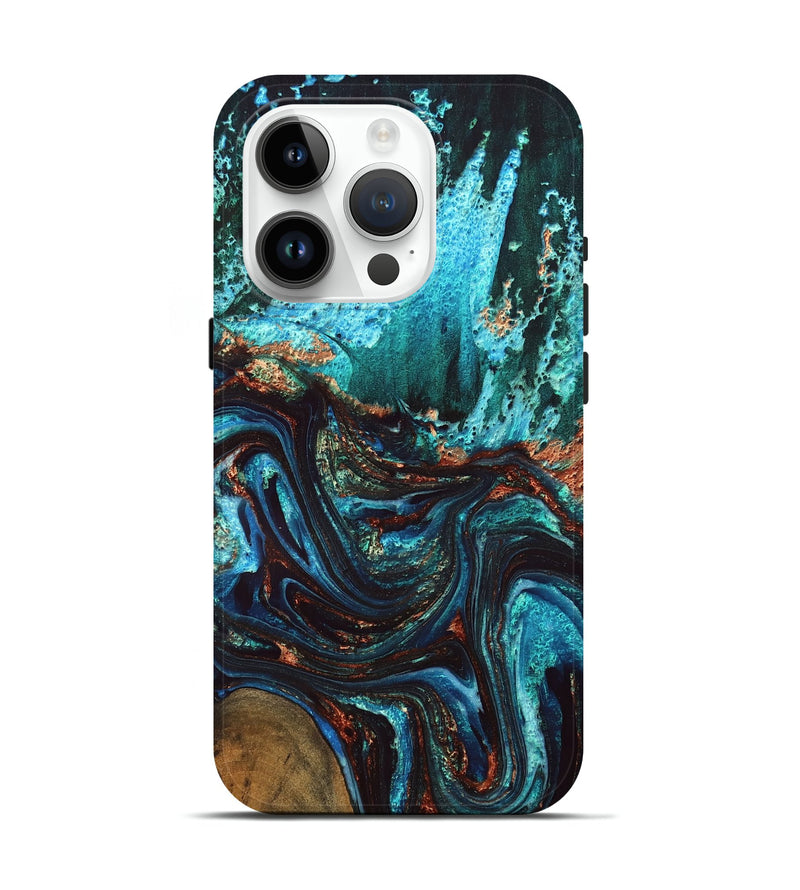 iPhone 15 Pro Wood Live Edge Phone Case - Guy (Teal & Gold, 832173)