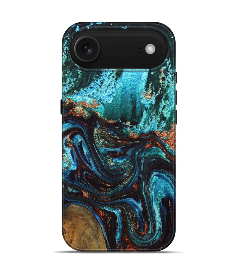 iPhone 17 Air Wood Live Edge Phone Case - Guy (Teal & Gold, 832173)