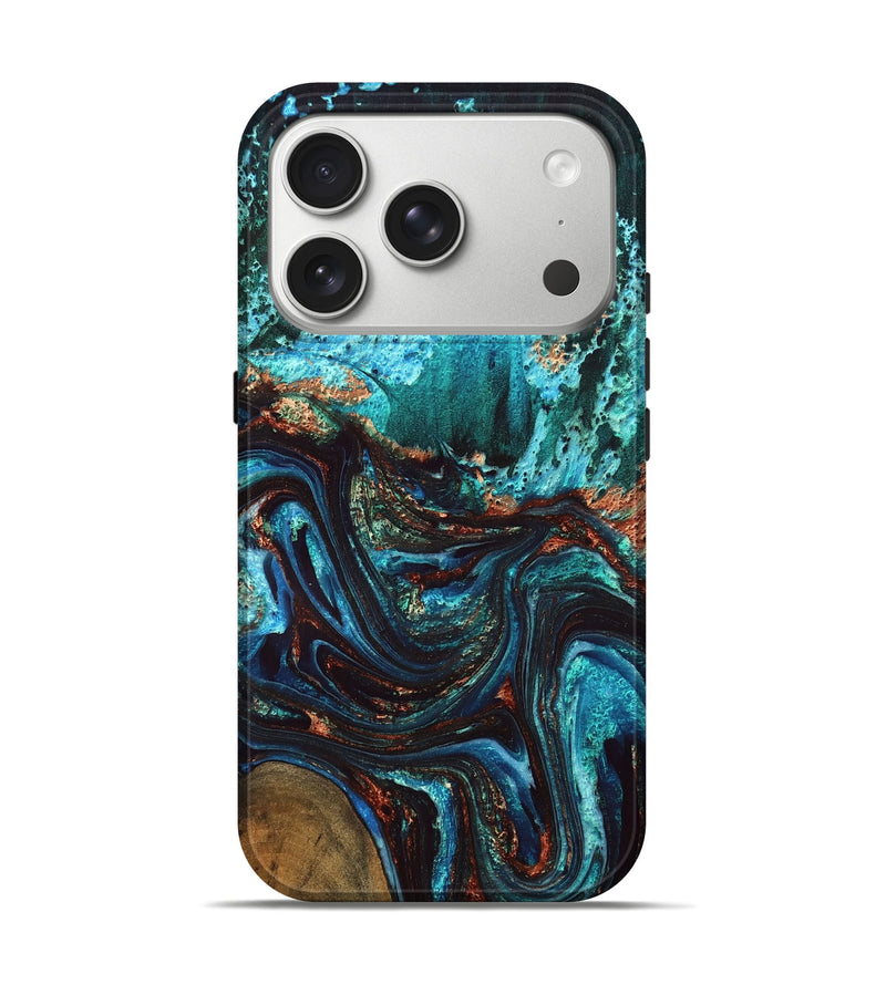 iPhone 17 Pro Wood Live Edge Phone Case - Guy (Teal & Gold, 832173)
